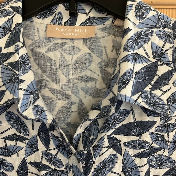 Kate Hill Blue and White 3/4 Sleeve Top Size Large‎ - Picture 5 of 6